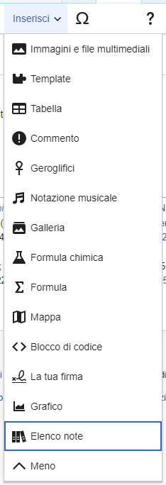 Schermata che mostra l'opzione a tendina con numerosi elementi