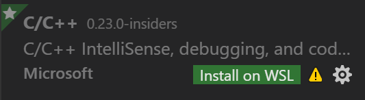 "Install on WSL" option for the C/C++ extension after Remote - WSL is installed