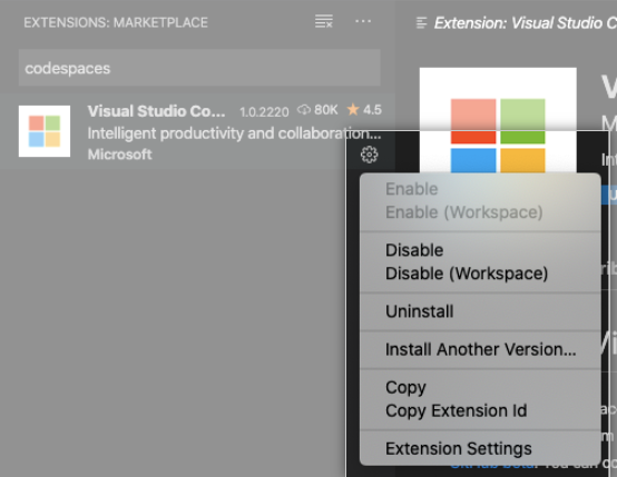 The Extension Settings option
