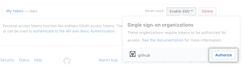 Token authorize button