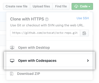 Open with Codespaces button