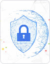 Blue locked padlock on light blue shielf