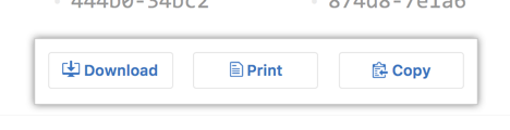 Screenshot of the buttons to download, print, or copy your recovery codes