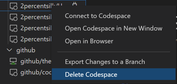 Deleting a codespace in GitHub
