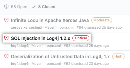 Screenshot showing a highlighted dependabot alert