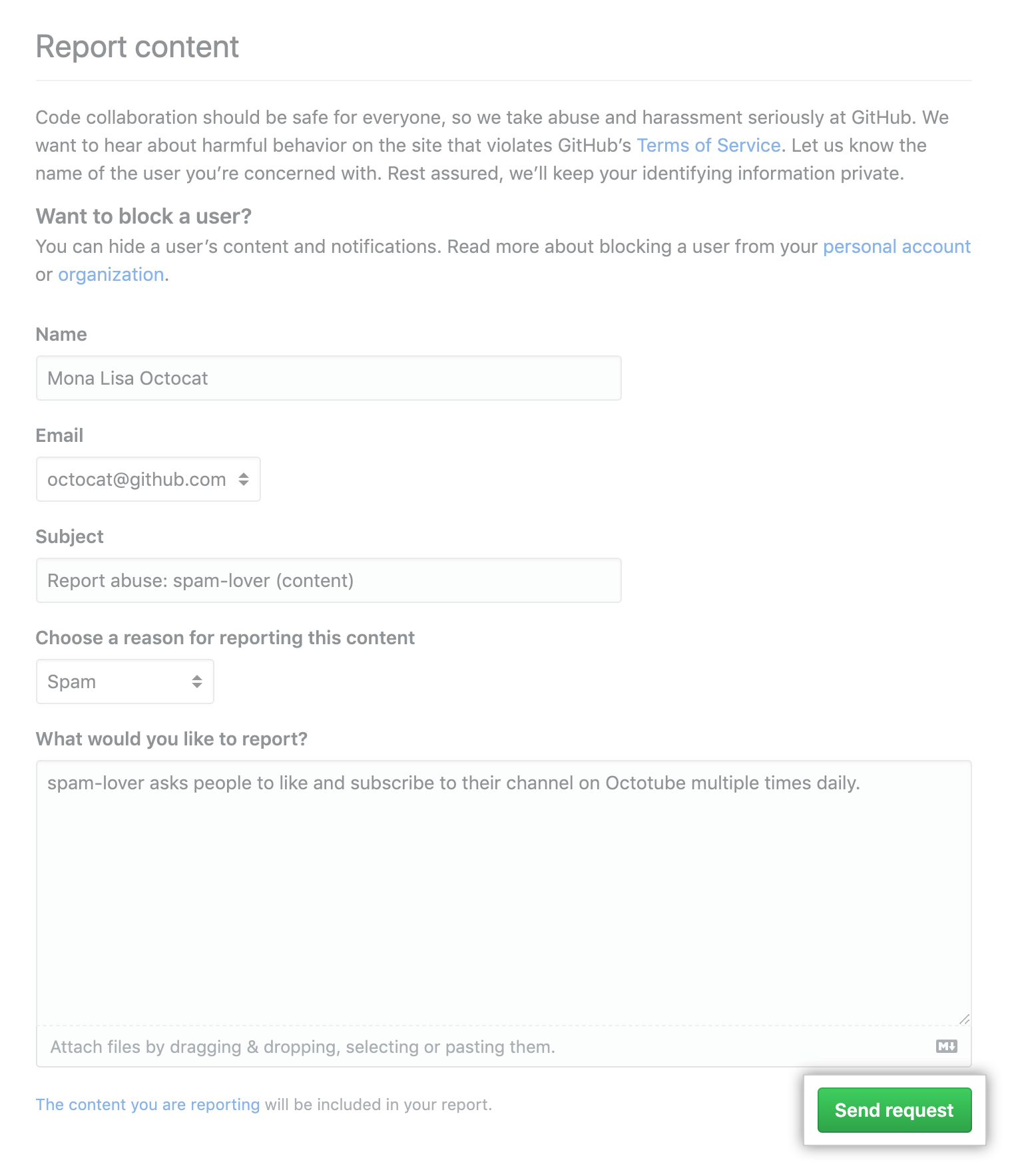"Report content" form