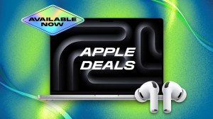 Apple MacBook Pro and AirPods Pro on a green background