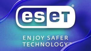 ESET logo in white on a blue background