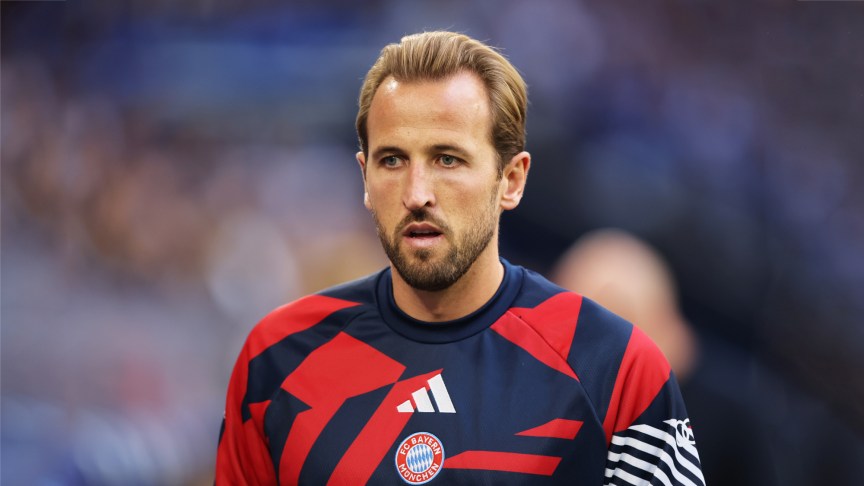 Bayern Munich striker Harry Kane looking downwards.
