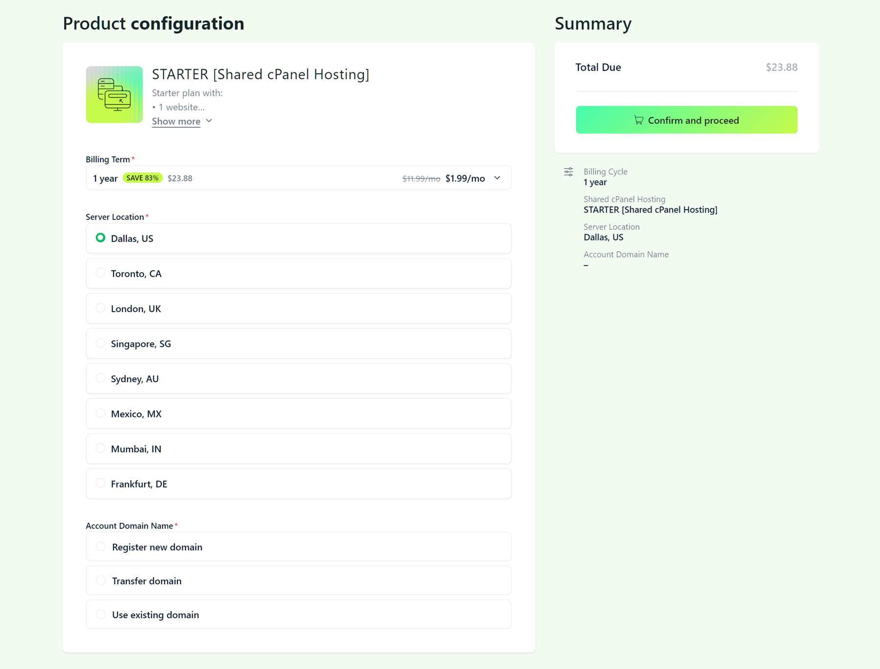 Hosting.com makes picking out and purchasing a plan fairly easy