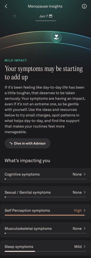 A view of Oura's Menopause Impact Scale.
