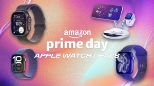 Apple Watches and a charging station on a CNET background with the text Amazon Prime Day Apple Watch deals