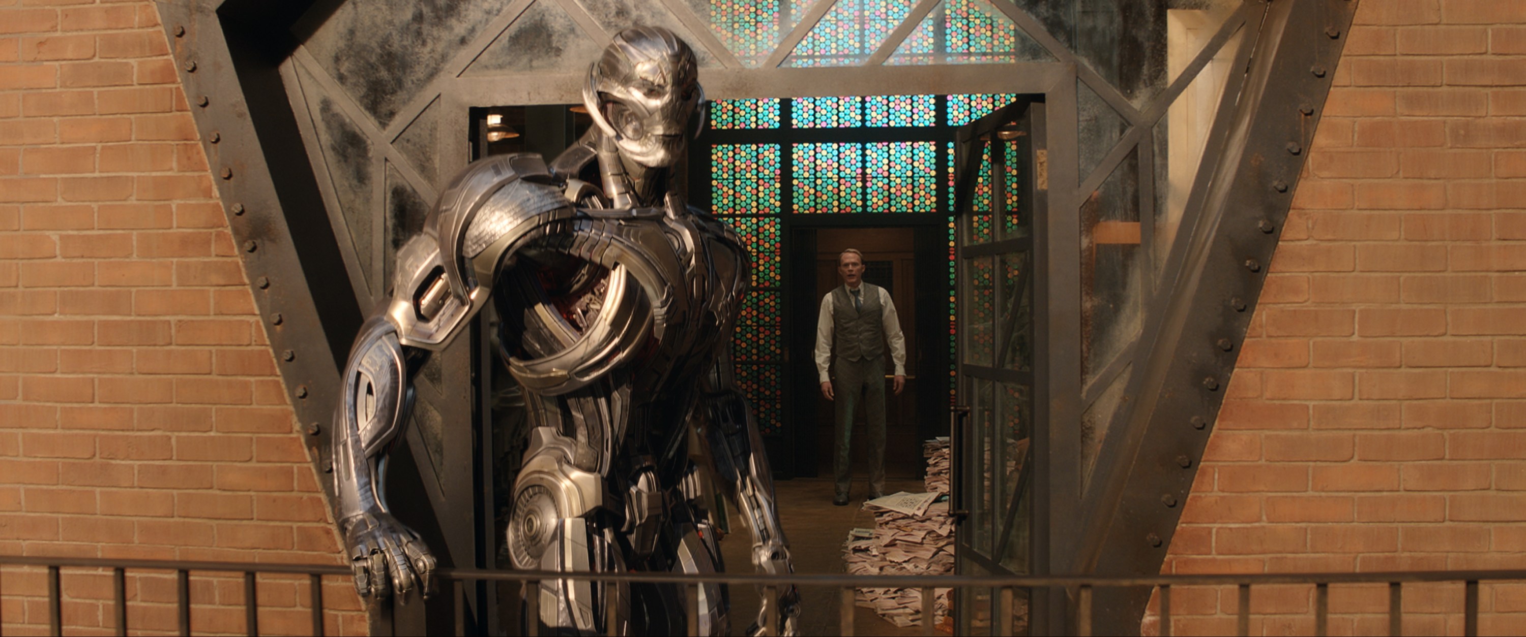 (L - R) Ultron and Paul Bettany in VisionQuest exclusively on Disney+. Photo courtesy of Marvel. © 2026 Marvel. All Rights Reserved.