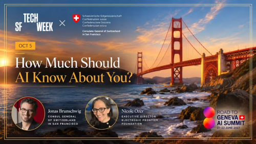 An image of a bridge next to the the text how much should ai know about you.