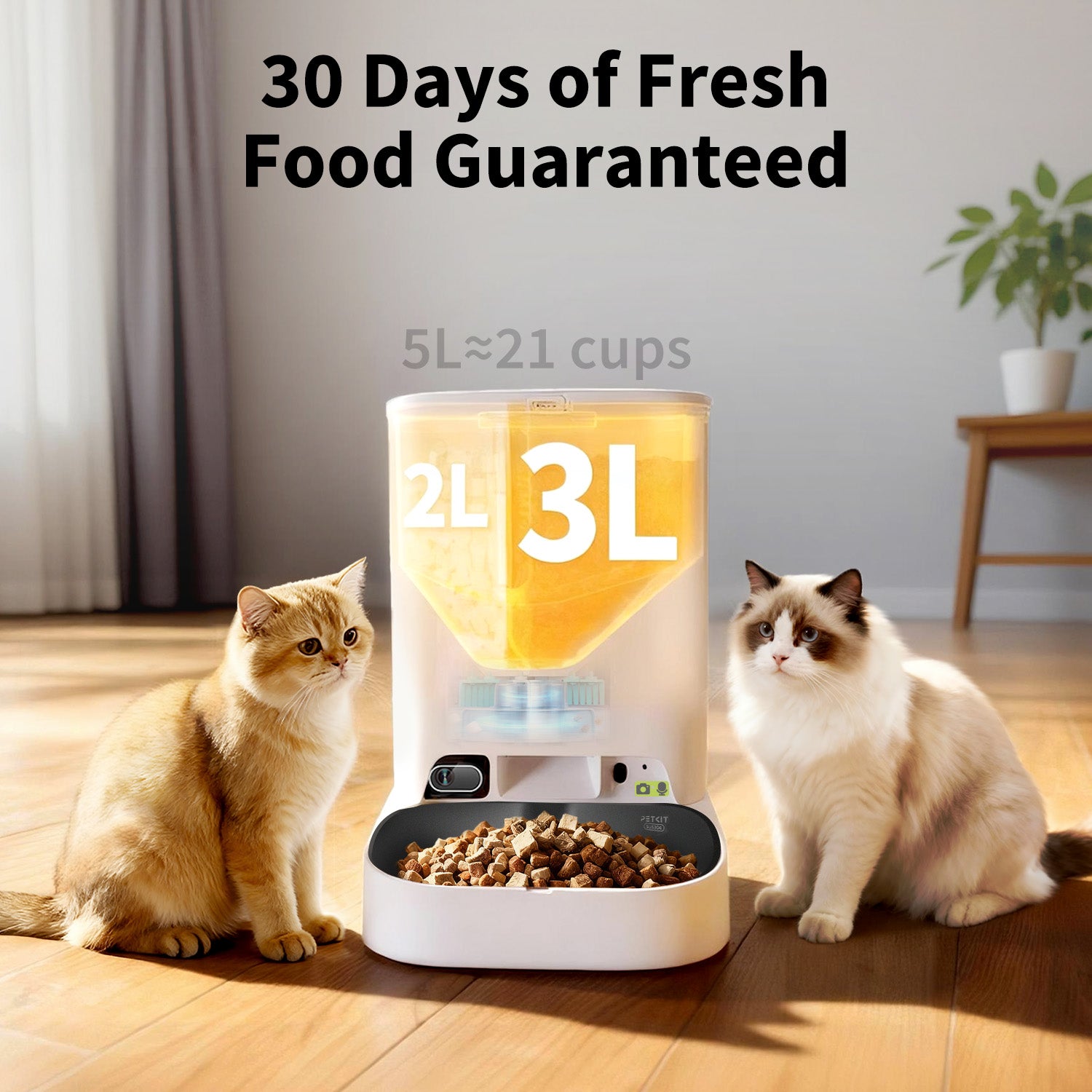 Fresh-lock system keeps cat food fresh for up to 30 days.