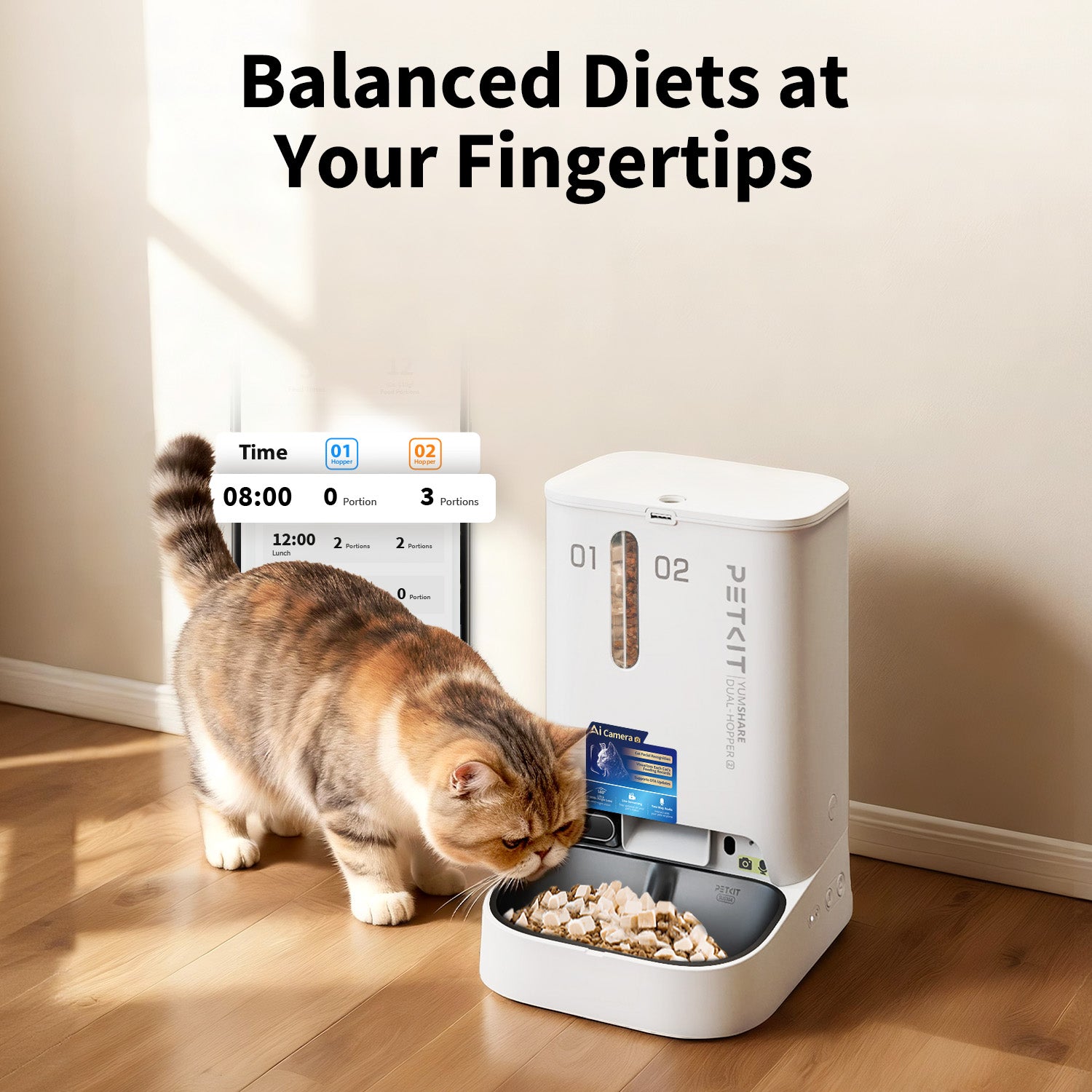 Dual-compartment feeder for balanced diets and flexible meal portions.