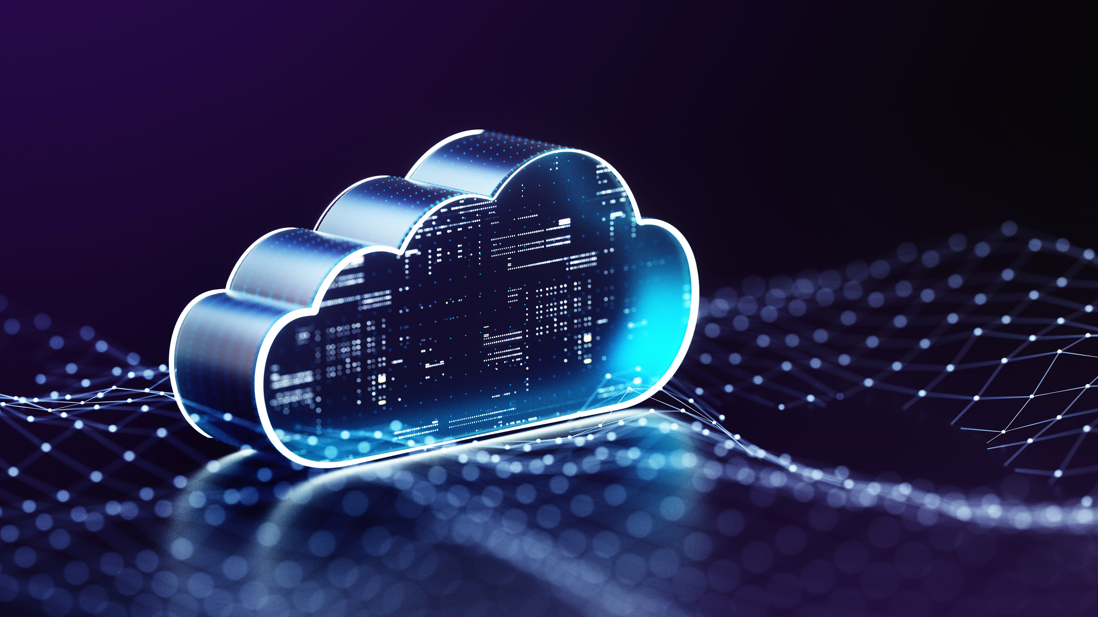 A digital cloud on a blue digital landscape