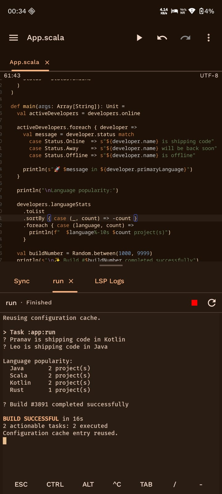 A successful build in the Cosmic IDE terminal