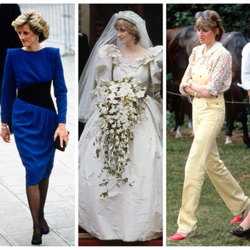 A collage showcasing various iconic outfits worn by Princess Diana throughout her life. A collage showcasing various iconic outfits worn by Princess Diana throughout her life.
