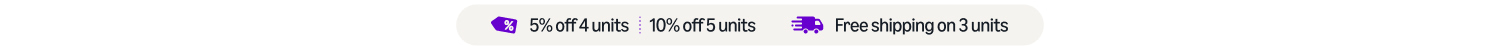 Save 5% on 4 units, Save 10% on 5 units, Free shipping on 3 units