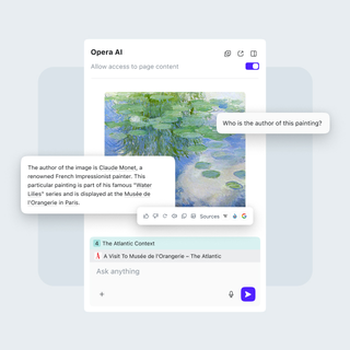 Opera AI analyse une image et te donne des infos.