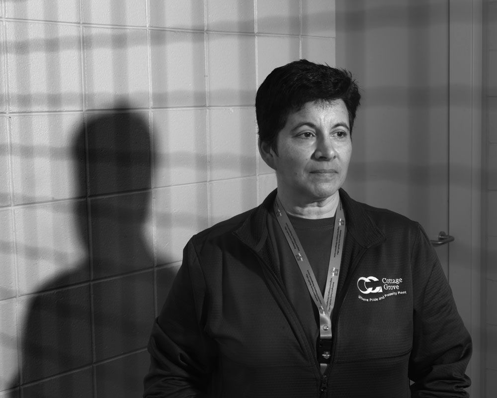 black and white portrait of Cottage Grove captain Gwen Martin