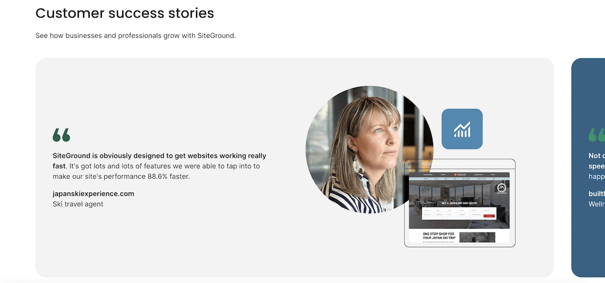 Example of establishing trust with customers by displaying customer success stories